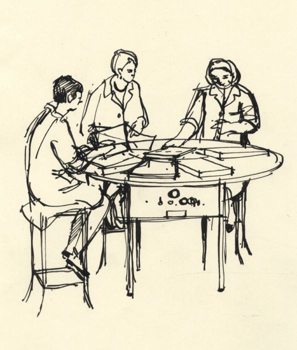 Paul Sharp - Mid 20th Century Pen and Ink Drawing, Seated Figures at a Table
