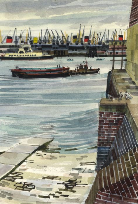 Paul Sharp - 1964 Watercolour, Woolwich Reach