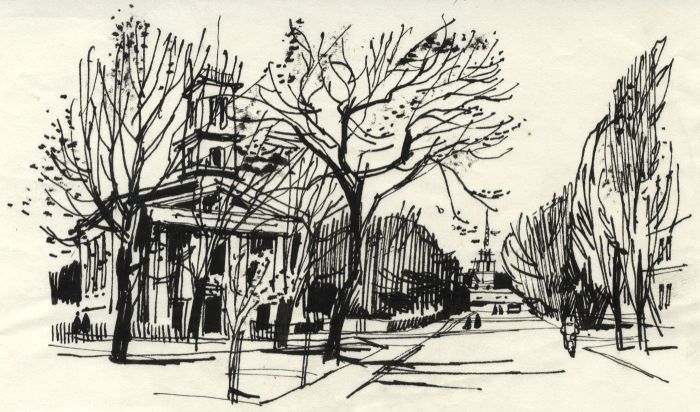Paul Sharp - 1964 Pen and Ink Drawing, Approach to Sheerness Dockyard