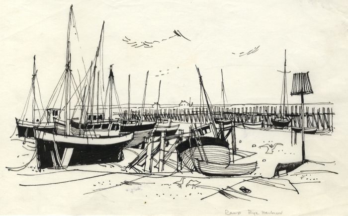 Paul Sharp - 1964 Pen and Ink Drawing, Rye Harbour