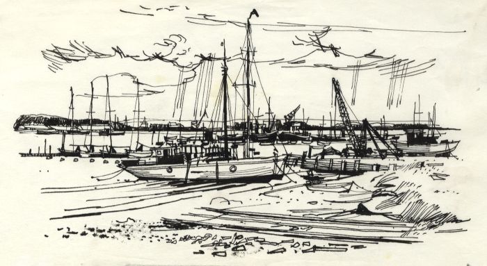 Paul Sharp - 1964 Pen and Ink Drawing, Short Reach from Hoo