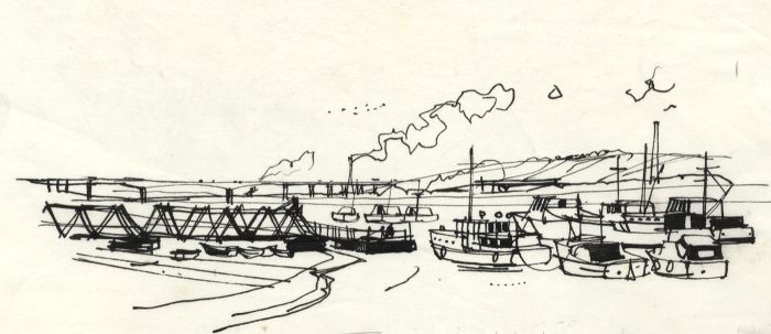 Paul Sharp - 1964 Pen and Ink Drawing, The M2 Bridge