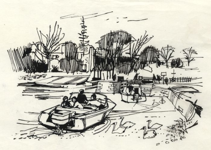 Paul Sharp - 1964 Pen and Ink Drawing, Teston on the Medway