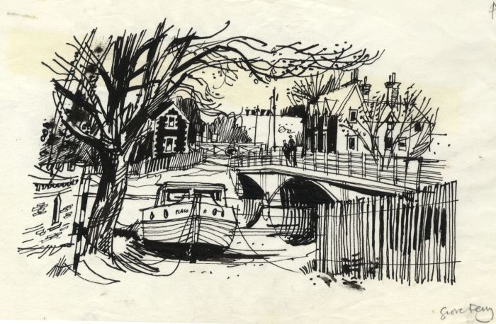Paul Sharp - 1964 Pen and Ink Drawing, Grove Ferry