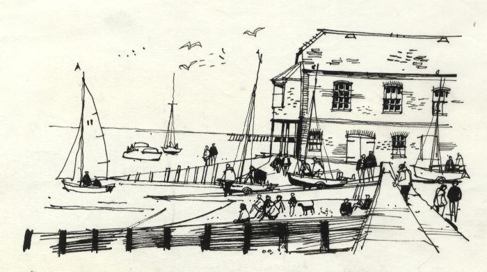 Paul Sharp - 1964 Pen and Ink Drawing, Near the Oyster Store, Whitstable