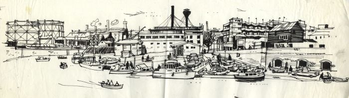 Paul Sharp - 1964 Pen and Ink Drawing, The Medway at Maidstone