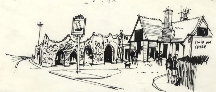 Paul Sharp - 1964 Pen and Ink Drawing, The Ship on the Shore
