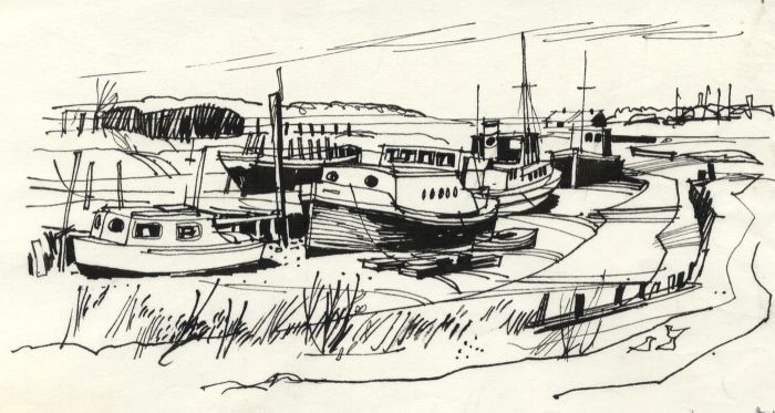 Paul Sharp - 1964 Pen and Ink Drawing, Oare