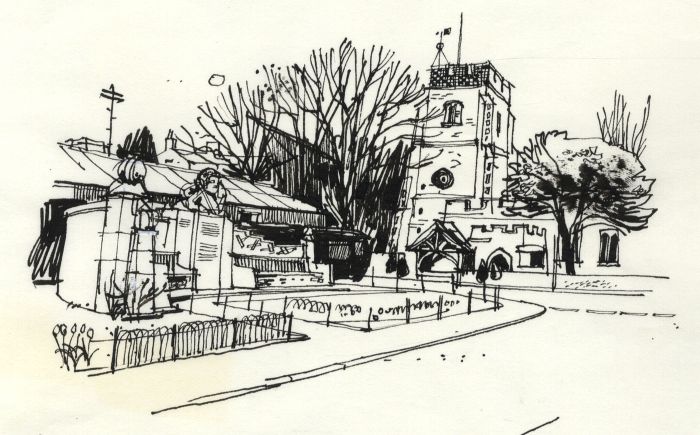 Paul Sharp - 1964 Pen and Ink Drawing, East Church Sheppey