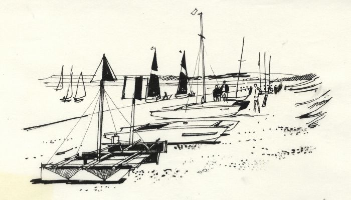 Paul Sharp - 1964 Pen and Ink Drawing, Cats at Seasalter