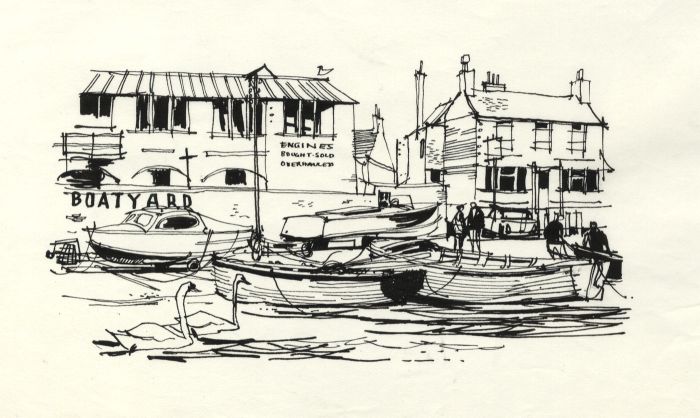 Paul Sharp - 1964 Pen and Ink Drawing, Boatyard
