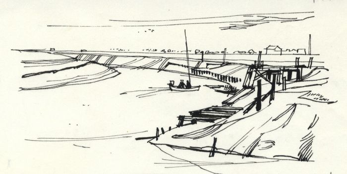Paul Sharp - 1964 Pen and Ink Drawing, Near Stonar Cut