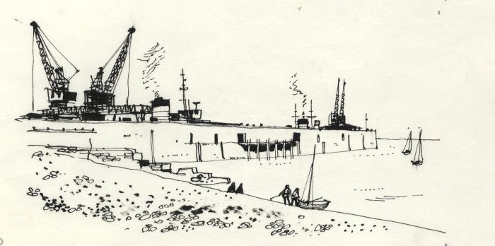 Paul Sharp - 1964 Pen and Ink Drawing, Harbour Wall, Folkestone