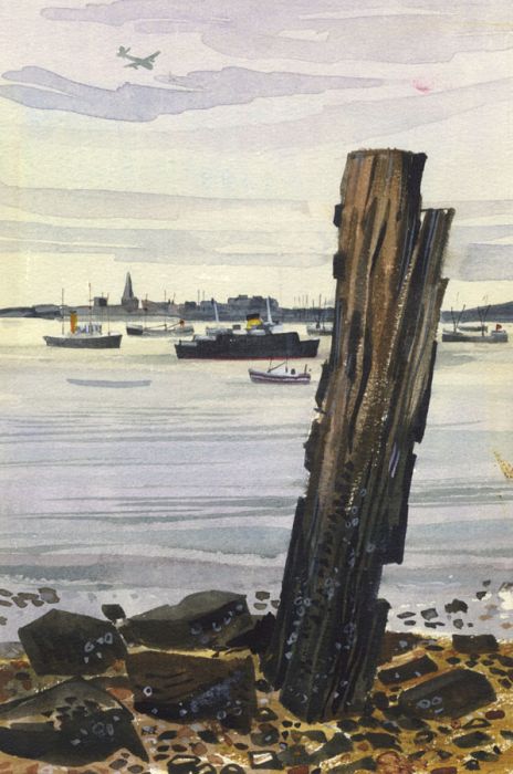 Paul Sharp - 1963 Watercolour, Harwich from Felixstowe