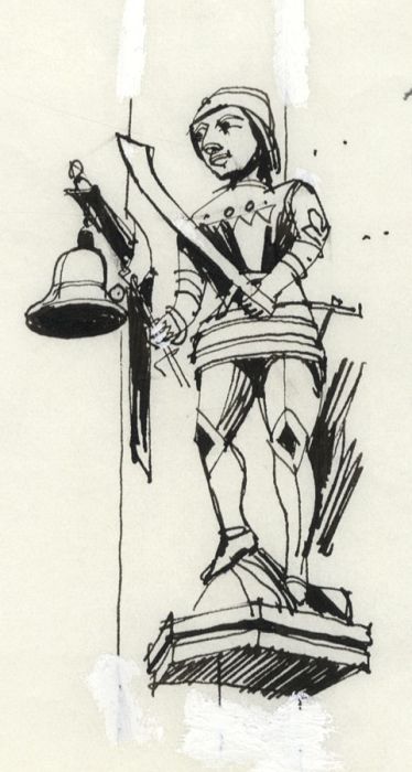 Paul Sharp - 1963 Pen and Ink Drawing, Jack o' the Clock