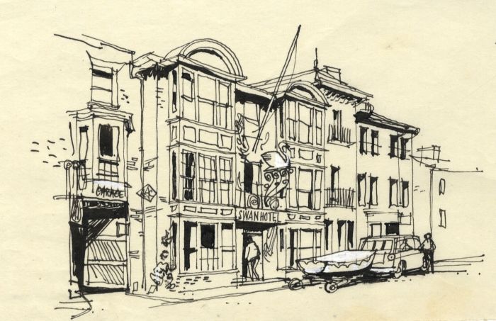 Paul Sharp - 1963 Pen and Ink Drawing, The Swan, Southwold