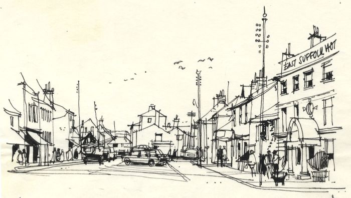 Paul Sharp - 1963 Pen and Ink Drawing, High Street, Aldeburgh