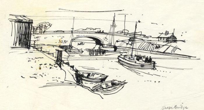 Paul Sharp - 1963 Pen and Ink Drawing, Snape Bridge