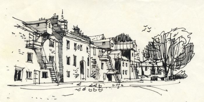 Paul Sharp - 1963 Pen and Ink Drawing, Maltings, Snape Bridge