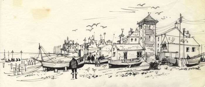 Paul Sharp - 1963 Pen and Ink Drawing, The Beach, Aldeburgh