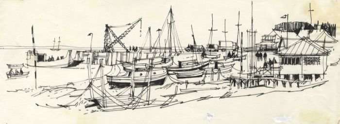 Paul Sharp - 1963 Pen and Ink Drawing, Orford Quay