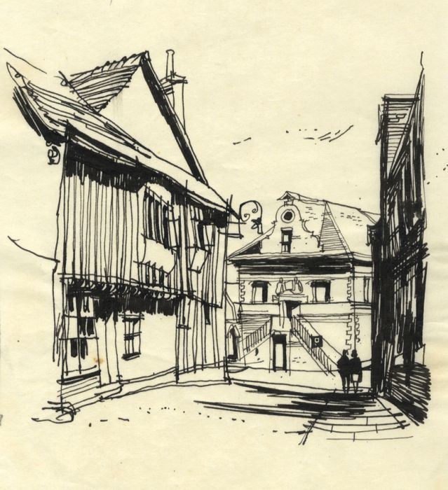 Paul Sharp - 1963 Pen and Ink Drawing, Town Hall, Woodbridge