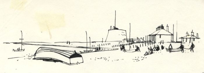 Paul Sharp - 1963 Pen and Ink Drawing, The Beach, Felixstowe Ferry