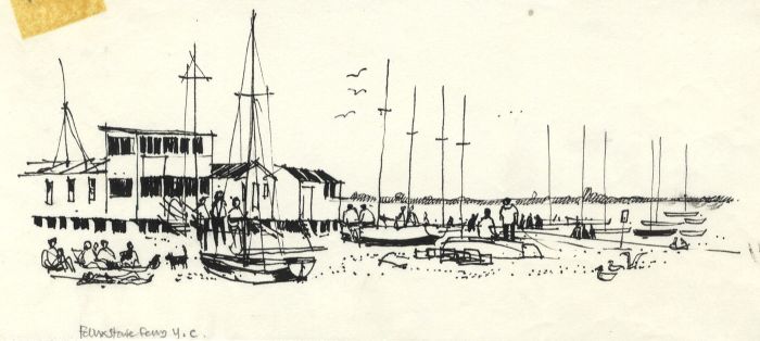 Paul Sharp - 1963 Pen and Ink Drawing, The Yacht Club