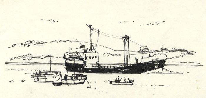 Paul Sharp - 1963 Pen and Ink Drawing, Coaster Going Down River