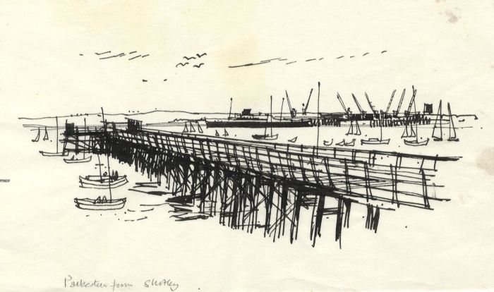 Paul Sharp - 1963 Pen and Ink Drawing, Parkeston from Shotley