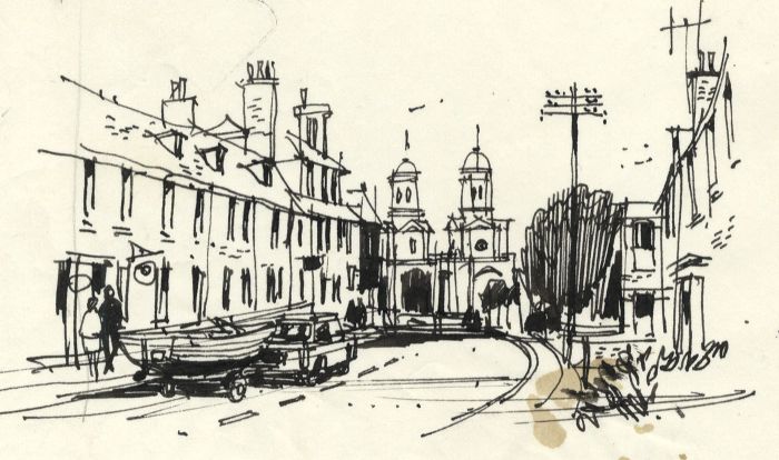 Paul Sharp - 1963 Pen and Ink Drawing, The Adams Lodges, Mistley