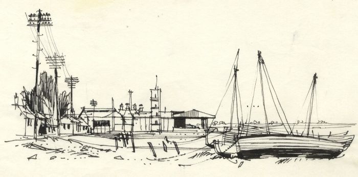 Paul Sharp - 1963 Pen and Ink Drawing, Near Mistley