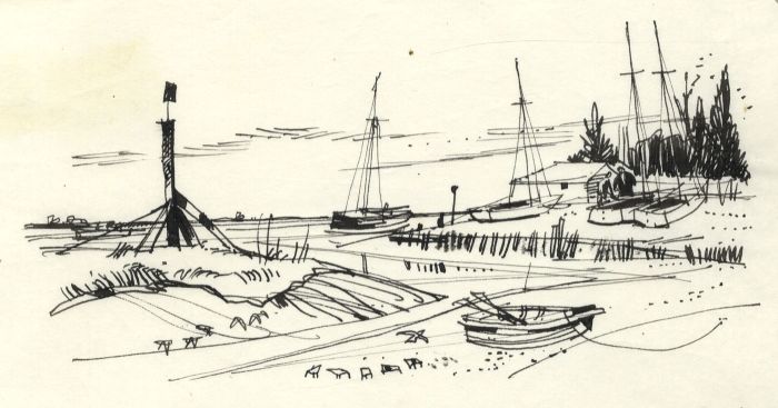 Paul Sharp - 1963 Pen and Ink Drawing, Landermere Creek