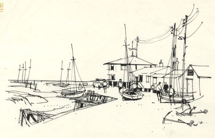 Paul Sharp - 1963 Pen and Ink Drawing, Low Tide, Walton Channel