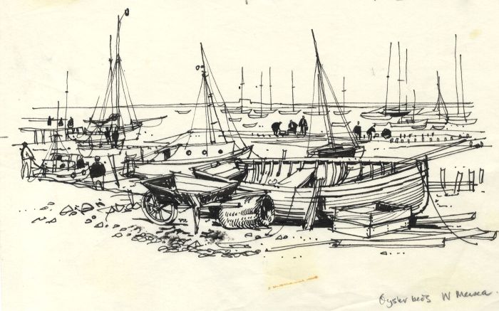 Paul Sharp - 1963 Pen and Ink Drawing, Oyster Beds, West Mersea