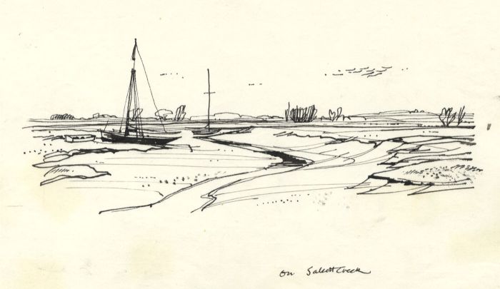 Paul Sharp - 1963 Pen and Ink Drawing, On Salcott Creek