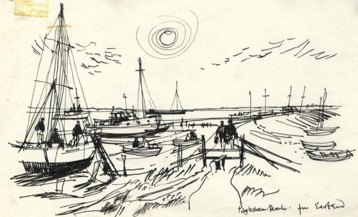 Paul Sharp - 1963 Pen and Ink Drawing, Paglesham Beach