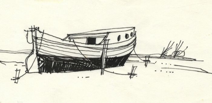 Paul Sharp - 1963 Pen and Ink Drawing, Moored Boat
