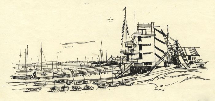 Paul Sharp - 1963 Pen and Ink Drawing, Hards and Yacht Clubs, Burnham