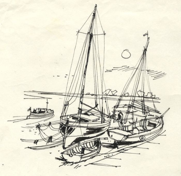 Paul Sharp - 1963 Pen and Ink Drawing, Sailing Boats, Maldon