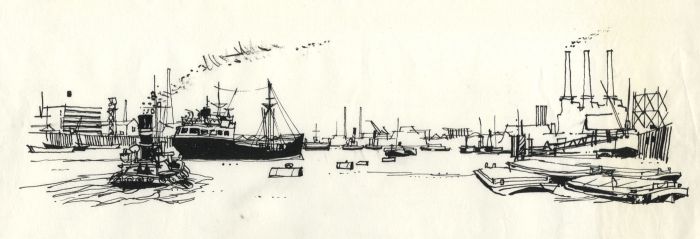 Paul Sharp - 1963 Pen and Ink Drawing, Port