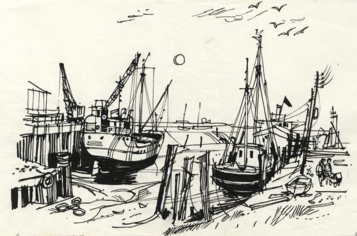 Paul Sharp - 1964 Pen and Ink Drawing, Otterham Quay