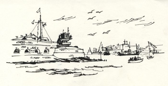 Paul Sharp - 1964 Pen and Ink Drawing, Entrance to Portsmouth Harbour