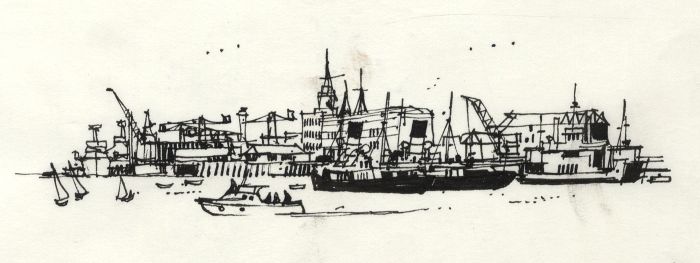 Paul Sharp - 1964 Pen and Ink Drawing, Port