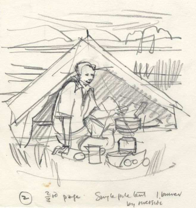 Paul Sharp - Mid 20th Century Graphite Drawing, Camping by Riverside