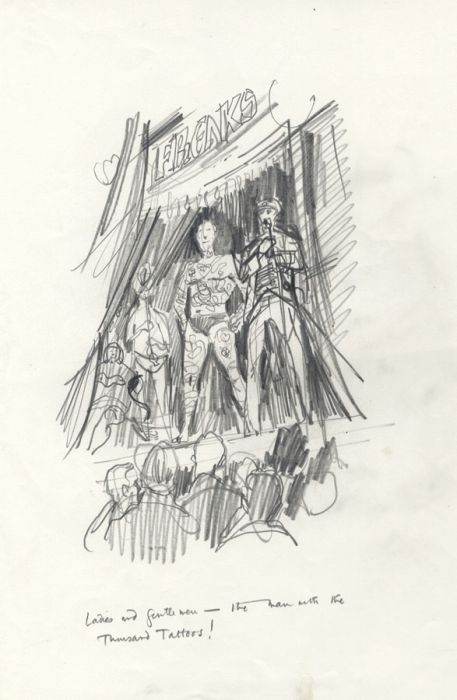 Paul Sharp - Mid 20th Century Graphite Drawing, The Man with a Thousand Tattoos!