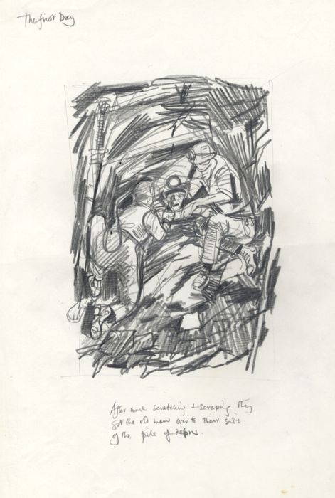 Paul Sharp - Mid 20th Century Graphite Drawing, Down the Mine