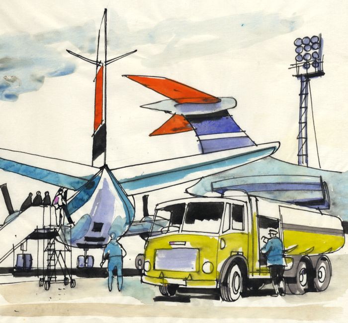 Paul Sharp - Mid 20th Century Watercolour, Tanker and Aeroplane