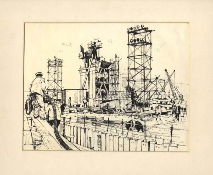 Paul Sharp - Mid 20th Century Pen and Ink Drawing, Construction Site
