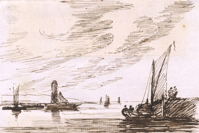 Mid 19th Century Pen and Ink Drawing - Harbour